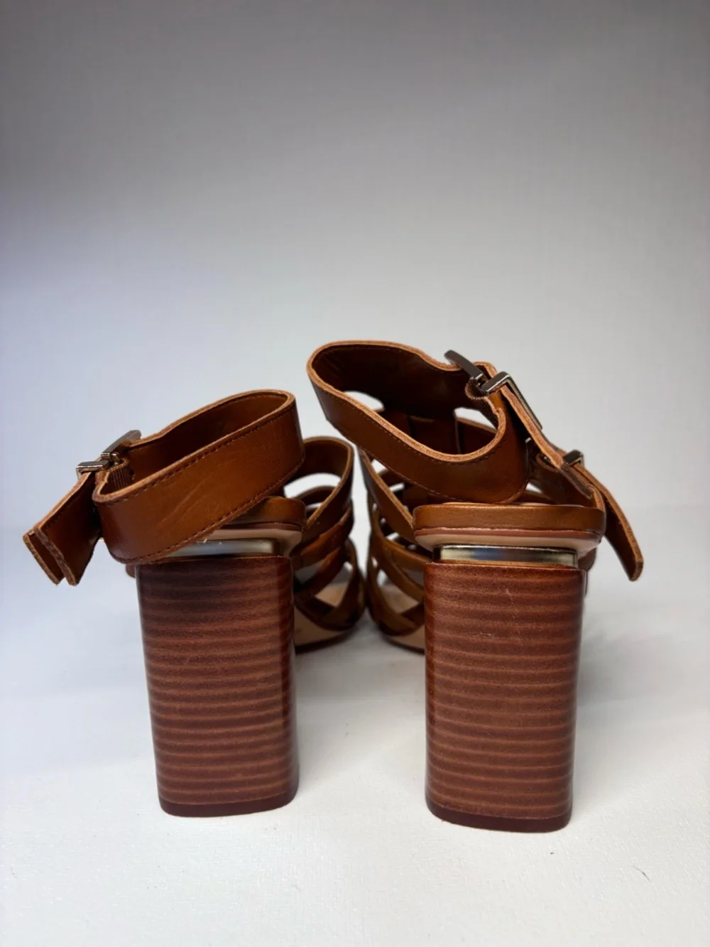 Vince Camuto Cognac Brown Gladiator Block Heel Sandals Buckle Strap Heels Size 6